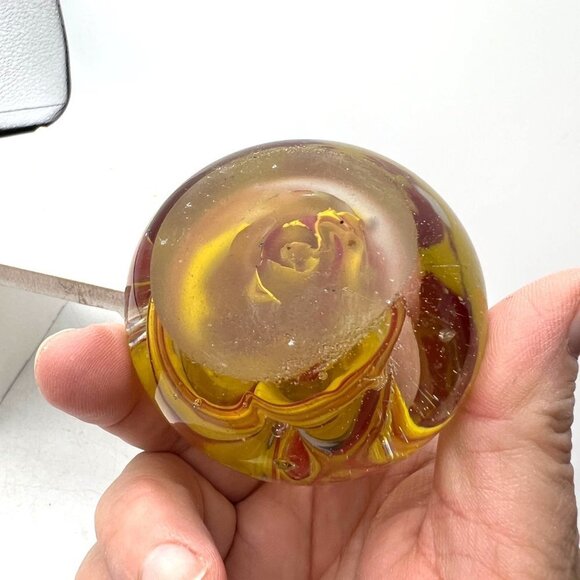 Paperweight glass Cheerful Orange and Yellow Art Glass Sunny Vintage Orb - Picture 5 of 8